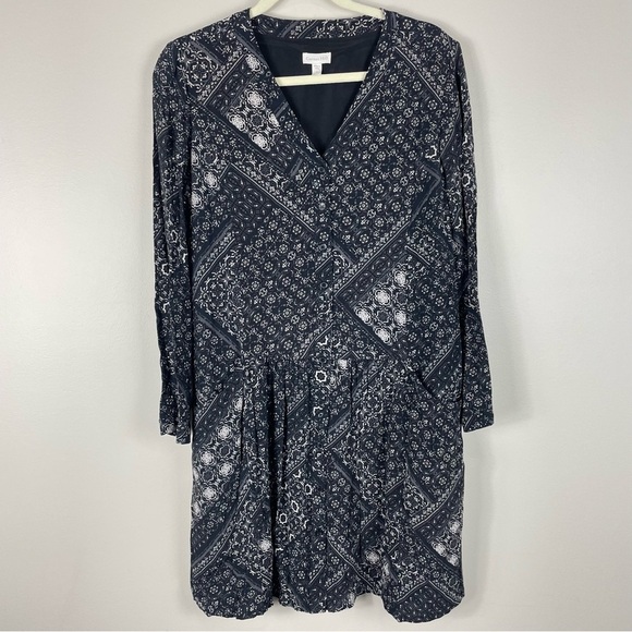 Garnet Hill Dropwaist Button-Up Dress Mini Short Womens 6 Black White Lined - Picture 2 of 11
